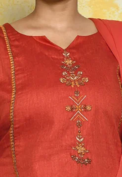 Embroidered Rayon Pakistani Suit in Orange