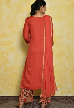 Embroidered Rayon Pakistani Suit in Orange
