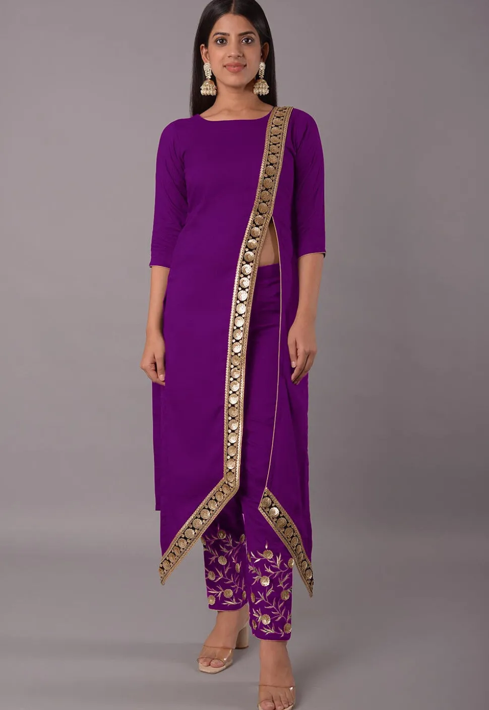 Embroidered Rayon Pakistani Suit in Purple