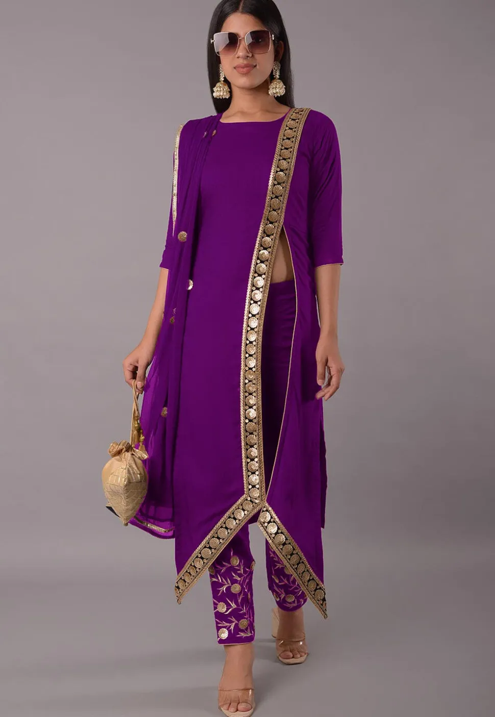 Embroidered Rayon Pakistani Suit in Purple