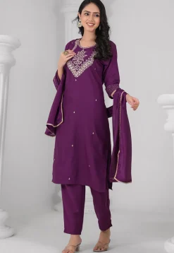 Embroidered Rayon Pakistani Suit in Purple