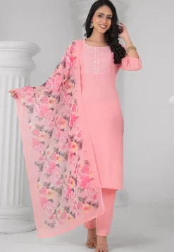 Embroidered Rayon Pakistani Suit in Peach