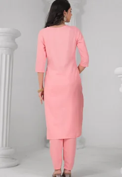 Embroidered Rayon Pakistani Suit in Peach