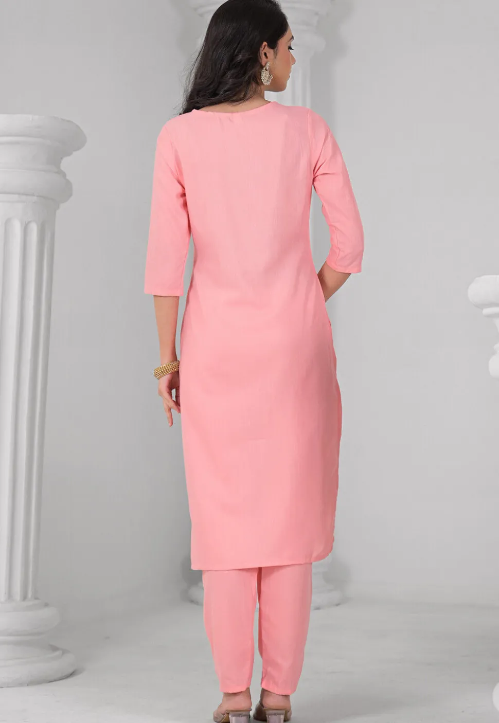 Embroidered Rayon Pakistani Suit in Peach