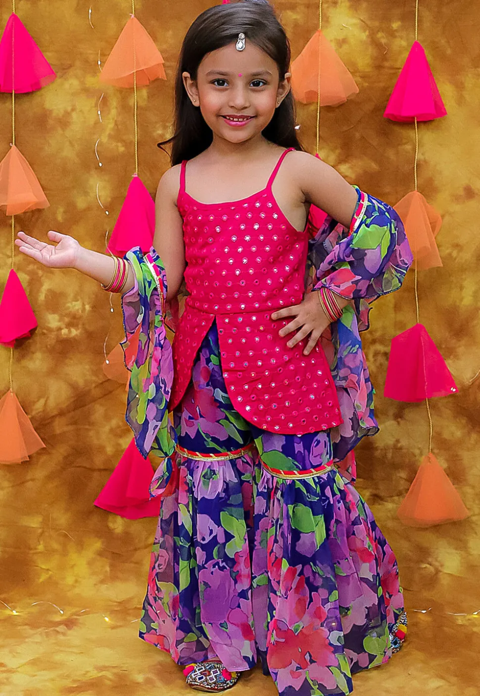 Embroidered Rayon Pakistani Suit in Fuchsia