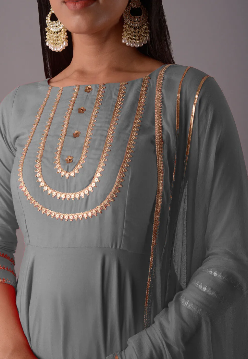 Embroidered Rayon Punjabi Suit in Grey