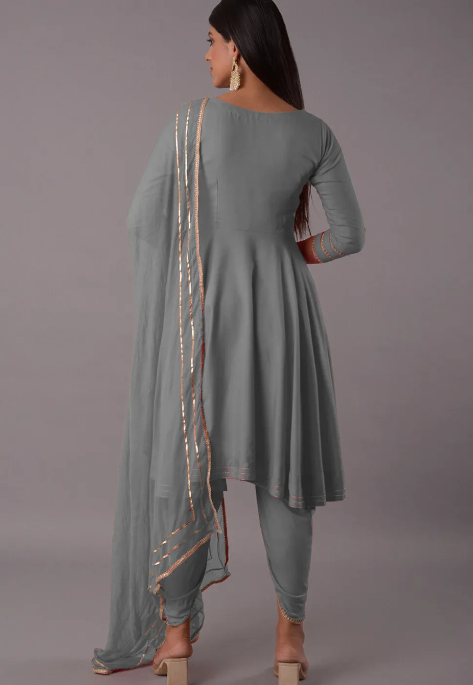 Embroidered Rayon Punjabi Suit in Grey