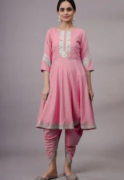 Embroidered Rayon Punjabi Suit in Pink
