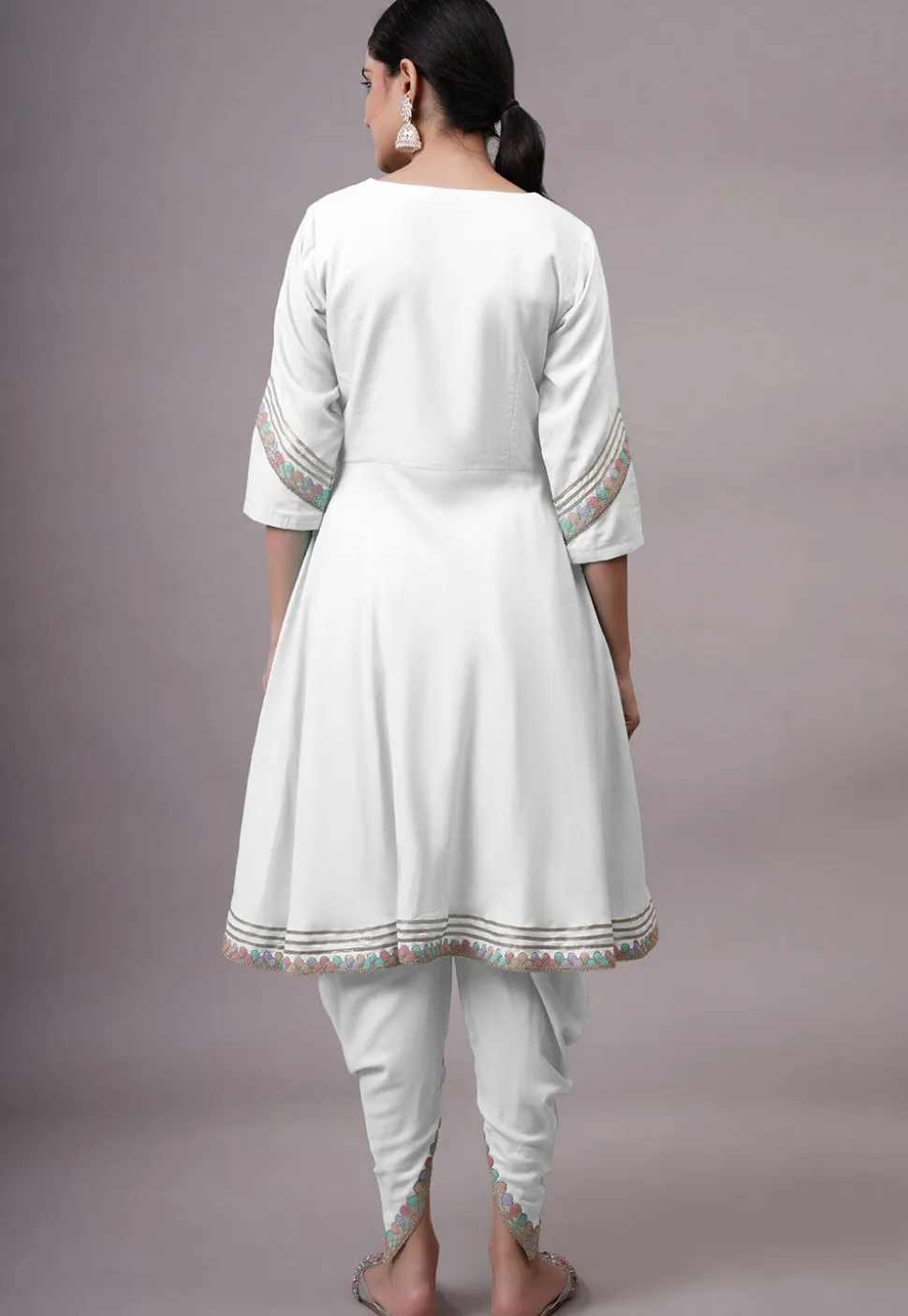 Embroidered Rayon Punjabi Suit in White