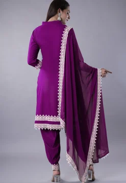 Embroidered Rayon Punjabi Suit in Magenta