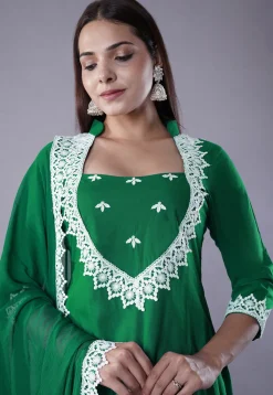 Embroidered Rayon Punjabi Suit in Green