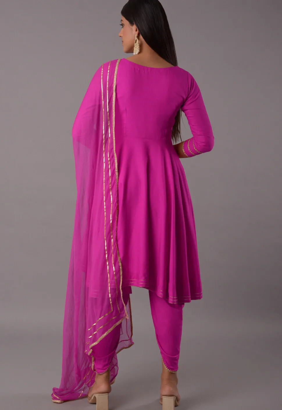 Embroidered Rayon Punjabi Suit in Magenta