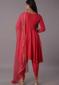 Embroidered Rayon Punjabi Suit in Red