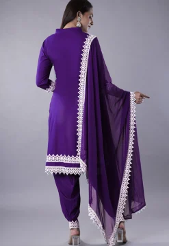 Embroidered Rayon Punjabi Suit in Dark Purple
