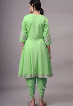 Embroidered Rayon Punjabi Suit in Light Green