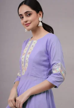 Embroidered Rayon Punjabi Suit in Purple