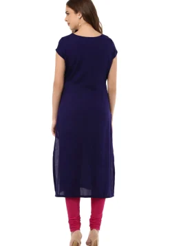 Embroidered Rayon Straight Suit in Navy Blue