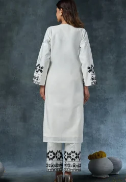 Embroidered Rayon Straight Kurta Set in White