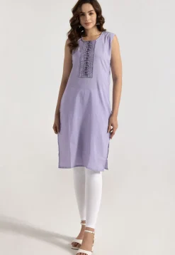 Embroidered Rayon Straight Kurta in Light Purple