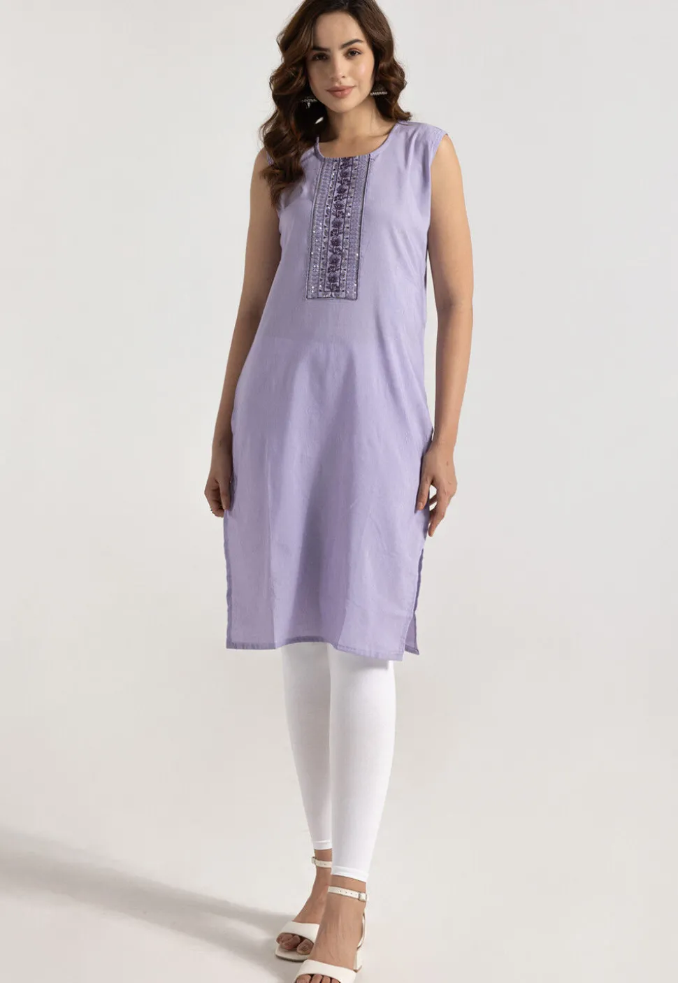Embroidered Rayon Straight Kurta in Light Purple