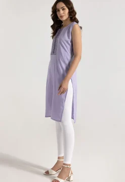 Embroidered Rayon Straight Kurta in Light Purple
