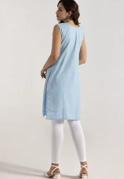 Embroidered Rayon Straight Kurta in Sky Blue