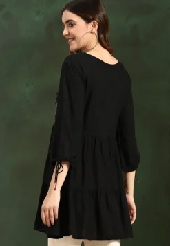 Embroidered Rayon Tunic in Black
