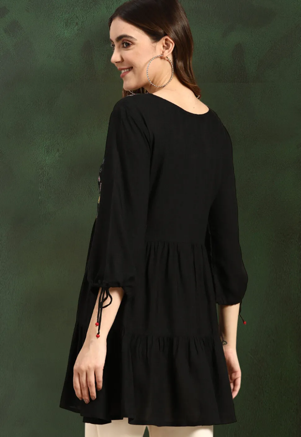 Embroidered Rayon Tunic in Black