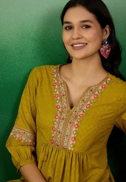 Embroidered Rayon Tunic in Green