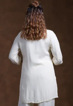 Embroidered Rayon Tunic in Off White