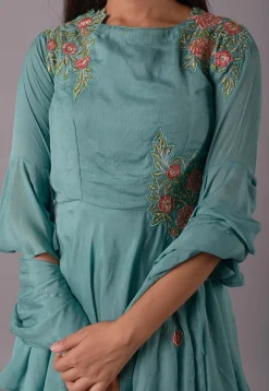 Embroidered Satin Georgette Punjabi Suit in Sky Blue