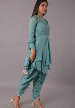 Embroidered Satin Georgette Punjabi Suit in Sky Blue