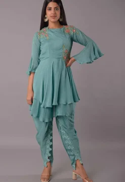 Embroidered Satin Georgette Punjabi Suit in Sky Blue