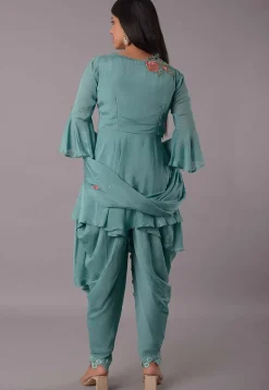Embroidered Satin Georgette Punjabi Suit in Sky Blue