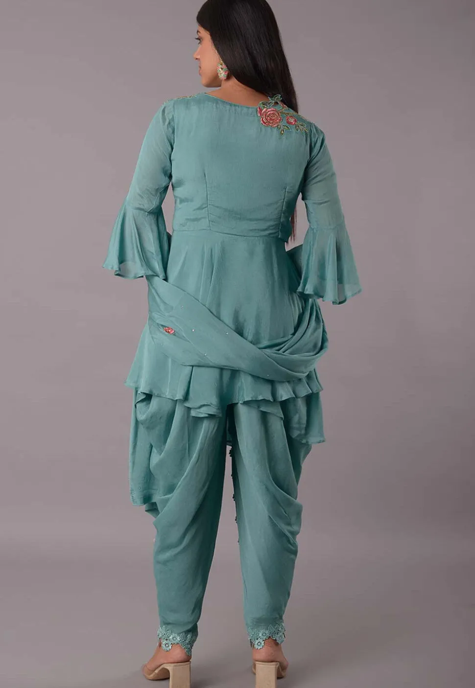 Embroidered Satin Georgette Punjabi Suit in Sky Blue