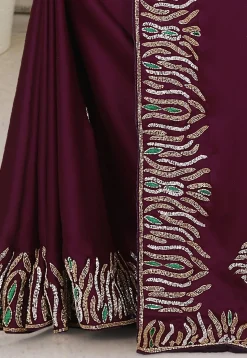 Embroidered Satin Georgette Saree in Violet