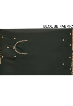Embroidered Satin Georgette Saree in Dark Green