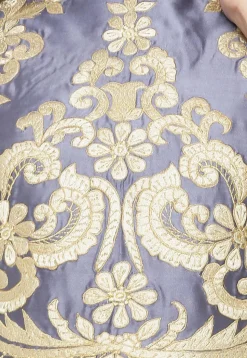 Embroidered Satin Layered Gown in Grey