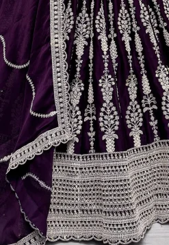 Embroidered Satin Lehenga in Purple