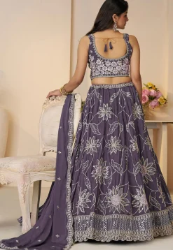 Embroidered Satin Lehenga in Purple