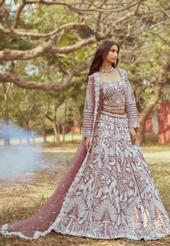 Embroidered Satin Lehenga in Rose Gold