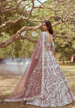 Embroidered Satin Lehenga in Rose Gold