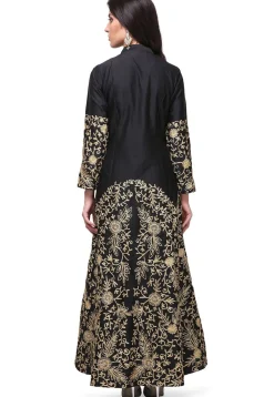 Embroidered Satin Pakistani Suit in Black