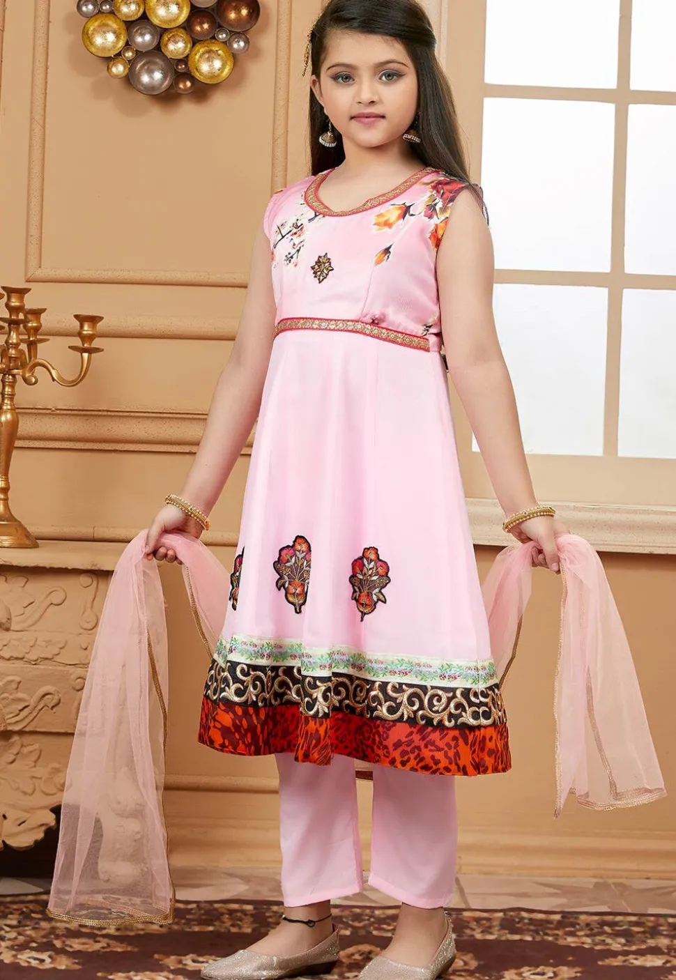 Embroidered Satin Pakistani Suit in Pink