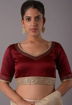 Embroidered Satin Princess Cut Blouse in Maroon