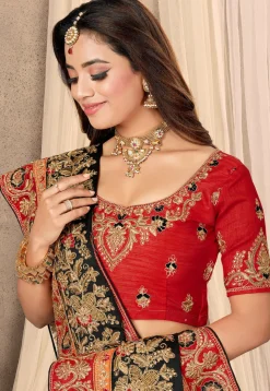 Embroidered Satin Saree in Black