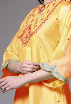 Embroidered Shantoon Scalloped Punjabi Suit in Yellow