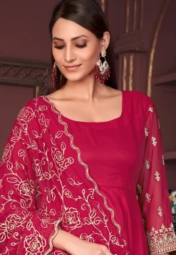 Embroidered Sleeve Georgette Anarkali Suit in Pink