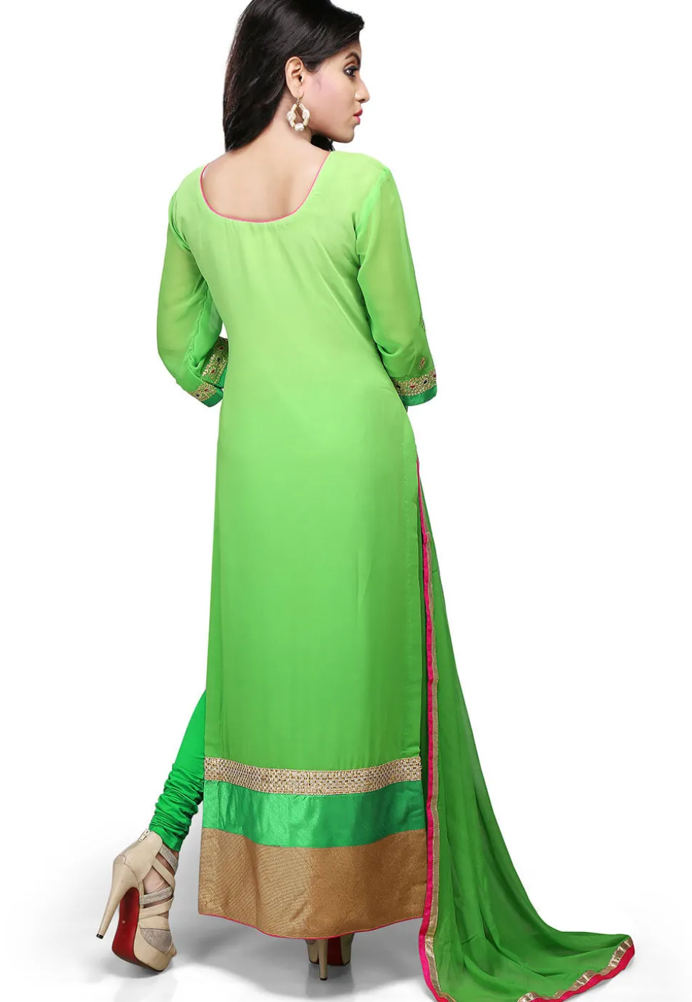 Embroidered Straight Cut Georgette Suit In Green
