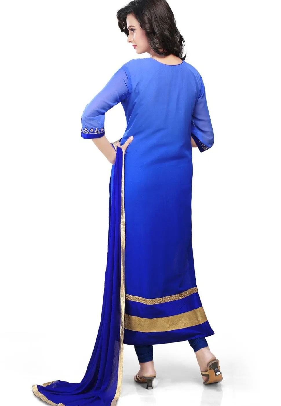 Embroidered Straight Cut Suit in Shaded Blue